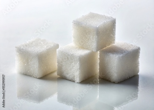 Aerial View of Four White Sugar Cubes on White Background - Clean Minimalist Product Photography