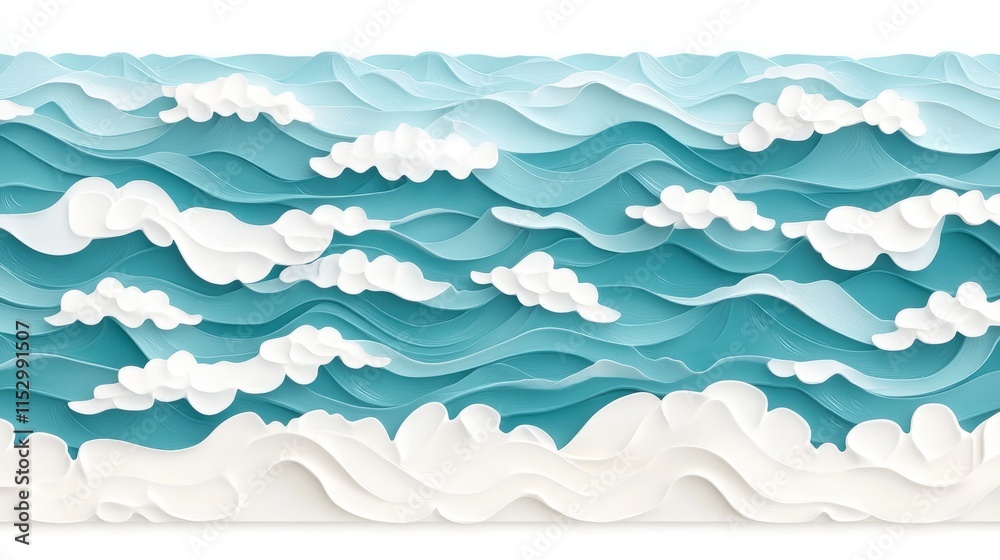 Serene Ocean Waves and Clouds Paper Art Design Serene Ocean Waves and Clouds Paper Art Design