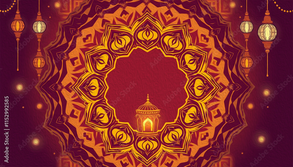 Fototapeta premium Printable pattern for wall decorations, covers, wallpapers, greeting cards on the occasion of a Muslim holiday. Ramadan . Oil painting