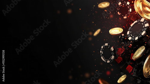 Casino background with flying chips, golden coins