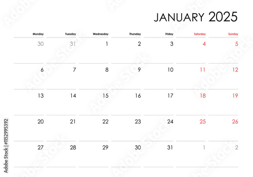 One Page January 2025 Planner with Free Copy Space

