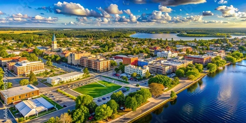 Aerial View of Sanford, Florida Downtown & Lake Monroe - Drone Photography