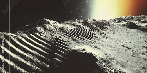 Lunar Surface 3D Illustration: Dramatic Hills and Tire Tracks photo