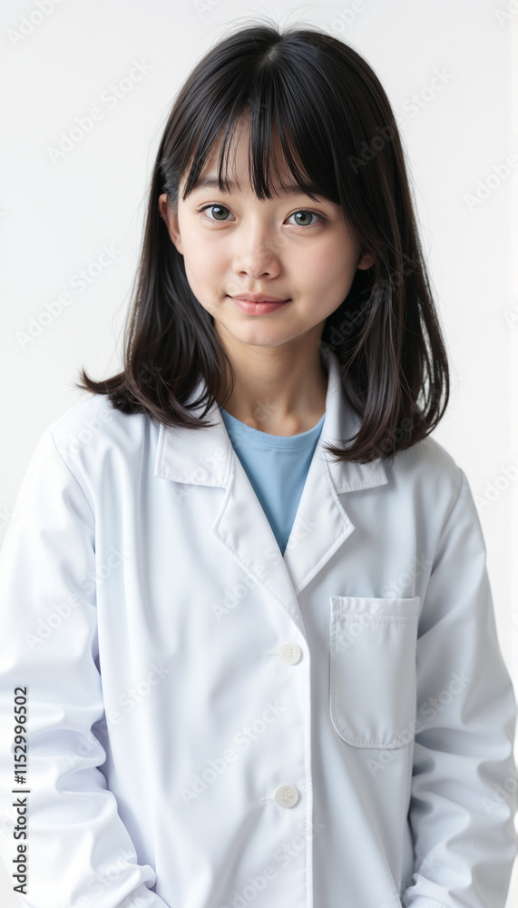 Young Asian female medical professional in white coat with gentle expression Young Asian female medical professional in white coat with gentle expression
