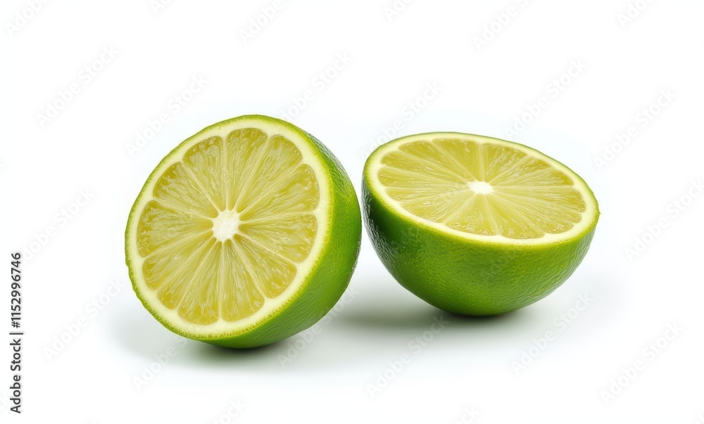 Freshly cut lime halves on white background Freshly cut lime halves on white background