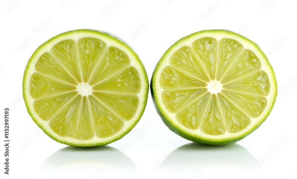Freshly cut lime halves showcasing vibrant color Freshly cut lime halves showcasing vibrant color