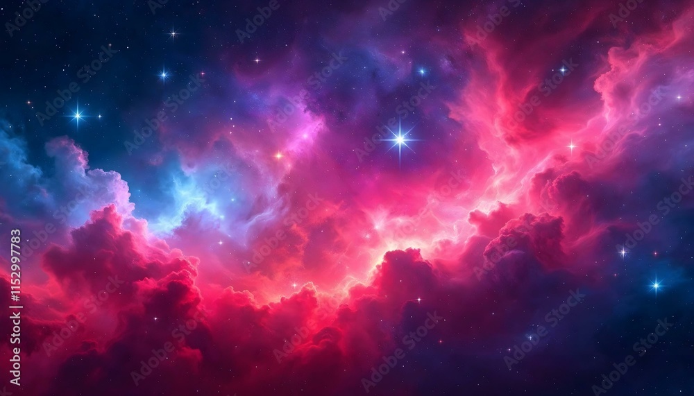 Obraz premium Cosmic galaxy background with vibrant nebula clouds, twinkling stars, and a deep space feel.