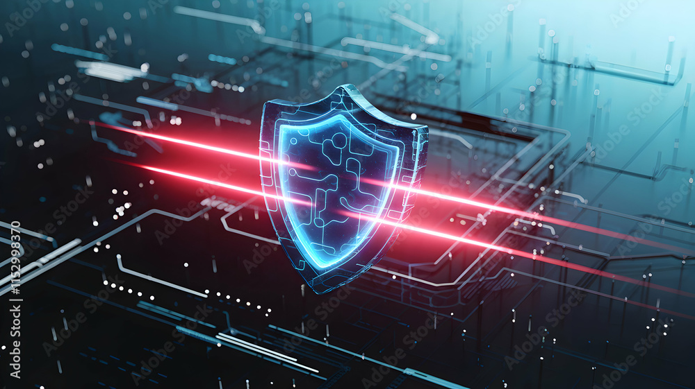Naklejka premium Futuristic digital security shield design.