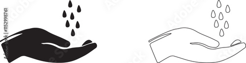 Drops on hand. Vector isolated symbol.