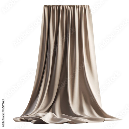 Opened Sapphire Blue Velvet Opera Curtain: Ultra-Realistic UHD Photo with Silver Cord Trim, Clear Contours, and Lifelike Accuracy on a Plain White Background. photo