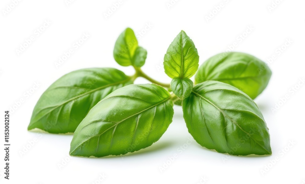 Fresh green basil leaves on white background Fresh green basil leaves on white background