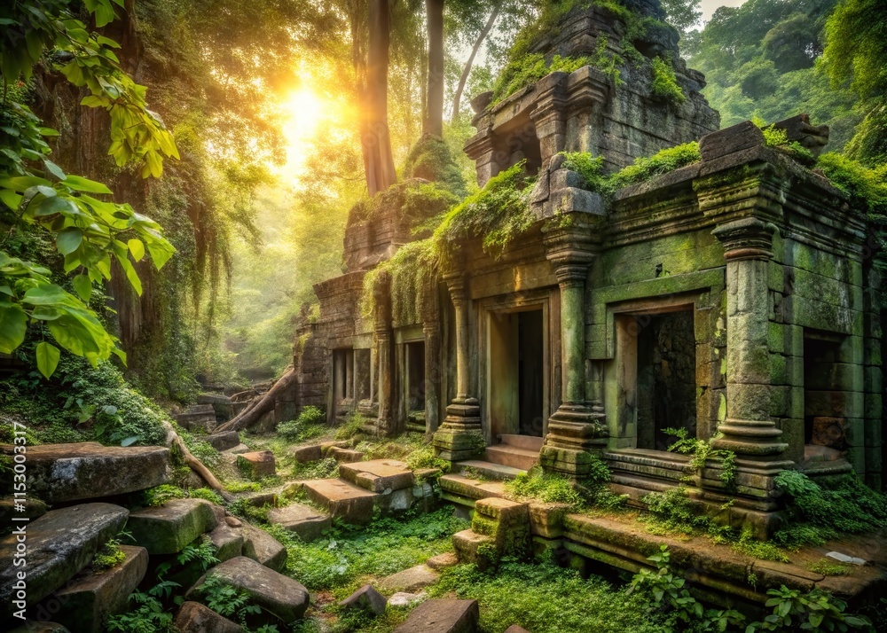 Ancient Abandoned Temple Ruins: Overgrown Stone Structure in the Jungle Ancient Abandoned Temple Ruins: Overgrown Stone Structure in the Jungle