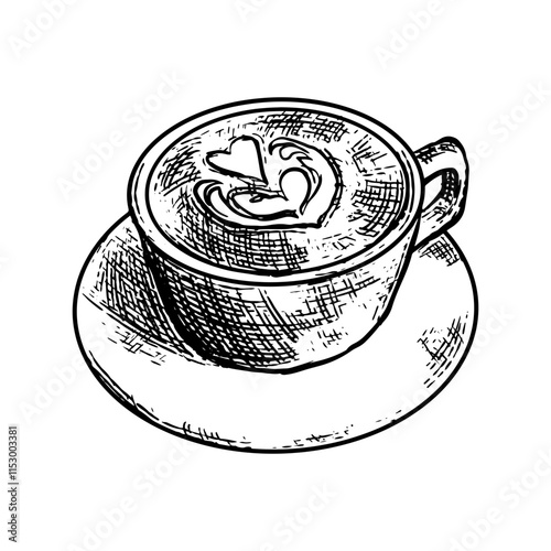 Illustration of an Handdrawn Vintage Coffee Latte Art