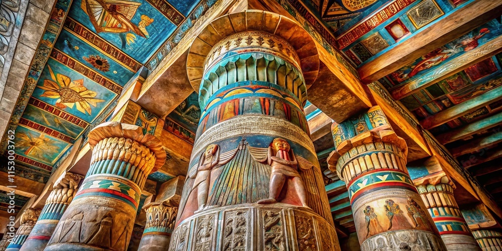 Ancient Egyptian Temple of Khnum in Esna, Luxor - Ornate Column Detail Ancient Egyptian Temple of Khnum in Esna, Luxor - Ornate Column Detail