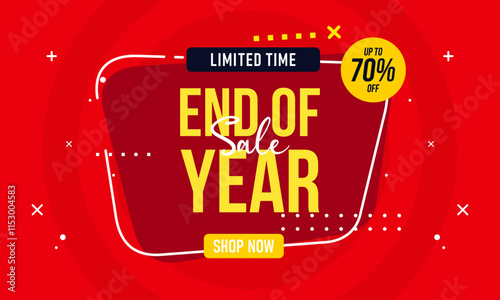 End of year sale banner template design. Big sale event on red background