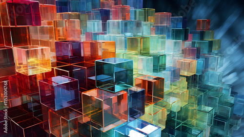 Wallpaper Mural Digital color transparent holographic glass cubes abstract poster background Torontodigital.ca