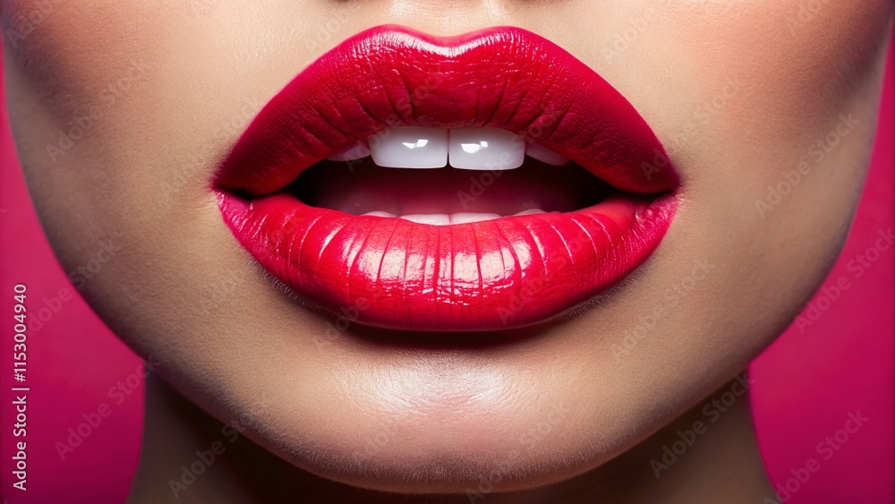 Fototapeta premium Animated Female Talking Mouth, Lip Sync, 2D Flat Style, Facial Animation, Copy Space