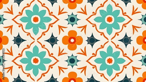 Sixties Floral Geometric Wallpaper Pattern in Bright Colors