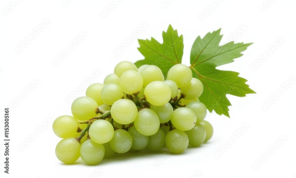 Fresh green grapes with leaves Fresh green grapes with leaves