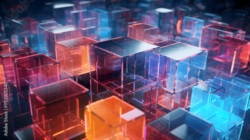 Wallpaper Mural Digital color transparent holographic glass cubes abstract poster background Torontodigital.ca