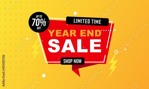 End of year sale banner template design. Big sale event on red background