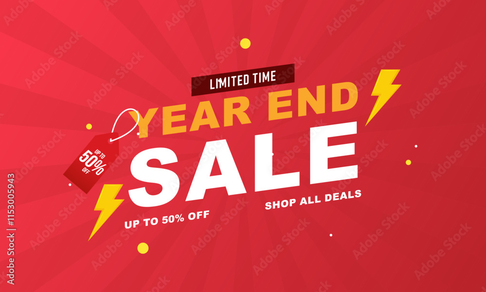 End of year sale banner template design. Big sale event on red background End of year sale banner template design. Big sale event on red background