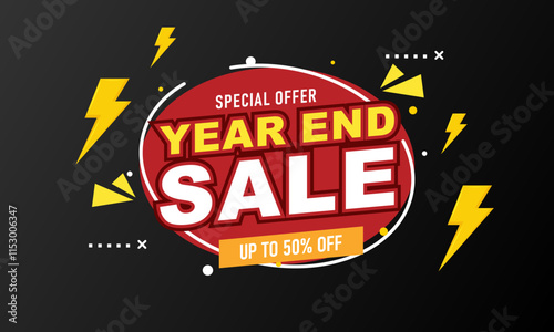 End of year sale banner template design. Big sale event on red background