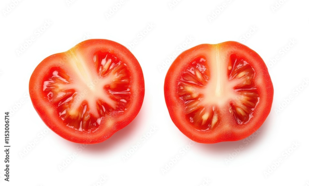 Fresh red tomato halves on white background Fresh red tomato halves on white background