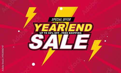 End of year sale banner template design. Big sale event on red background photo