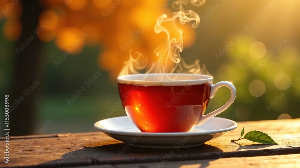 Obraz premium Golden Bokeh Tea Cup, Warm Cozy Atmosphere, AI Art