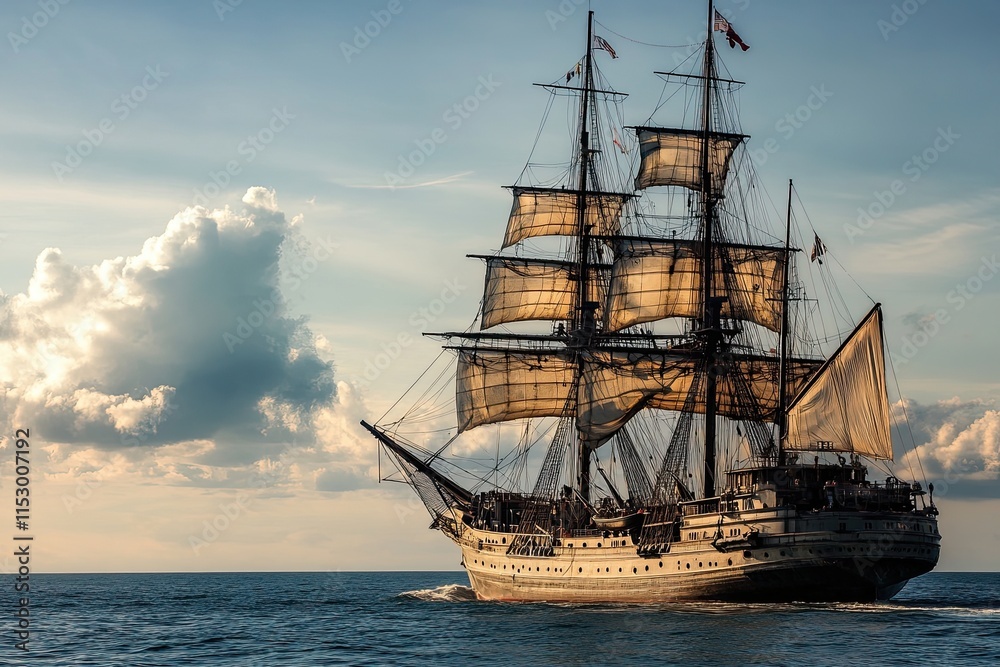Fototapeta premium A majestic sailing ship gliding through calm waters.