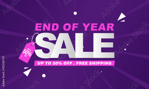 End of year sale banner template design. Big sale event on red background