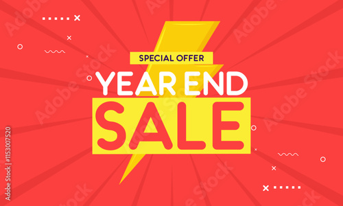 End of year sale banner template design. Big sale event on red background