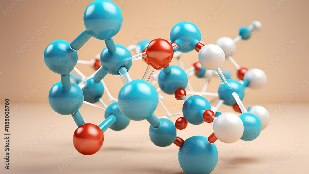 Obraz premium A 3D illustration showcasing a model of molecular structures. A science-themed background with an emphasis on molecules and atoms