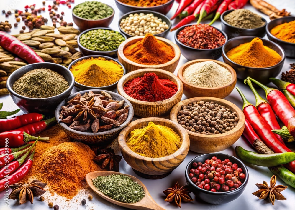 Aromatic Spice Collection: Colorful Herbs & Spices Isolated on White Aromatic Spice Collection: Colorful Herbs & Spices Isolated on White
