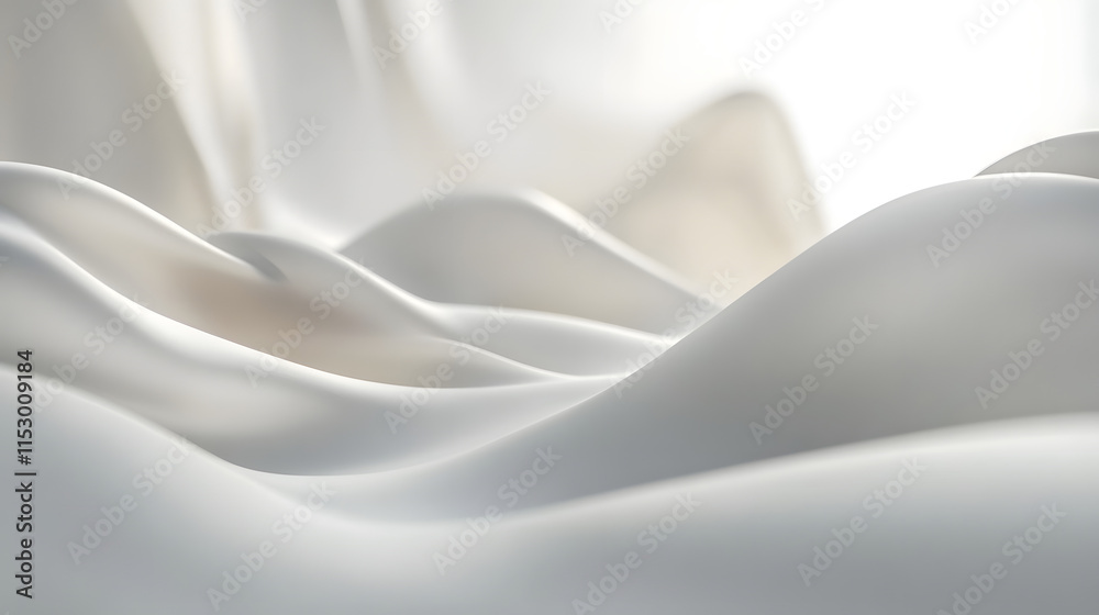 Obraz premium Abstract Minimalist Landscape of Layered White Waves, Softly Lit with a Gradient Sky, Creating a Tranquil and Modern Feel,