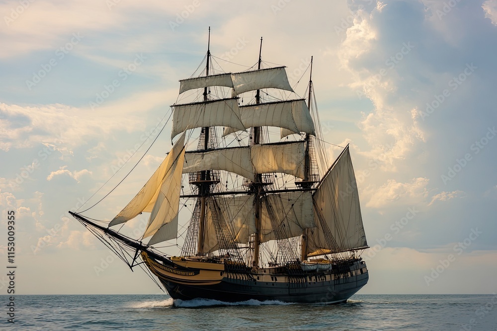 Fototapeta premium A majestic sailing ship navigating the open sea.