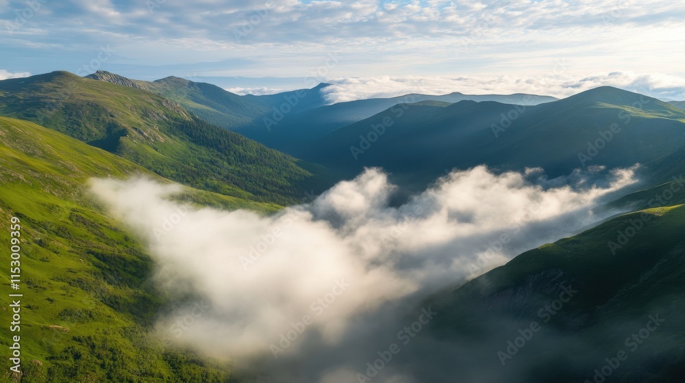 Misty mountain landscape scottish highlands aerial view nature tranquil scene Misty mountain landscape scottish highlands aerial view nature tranquil scene