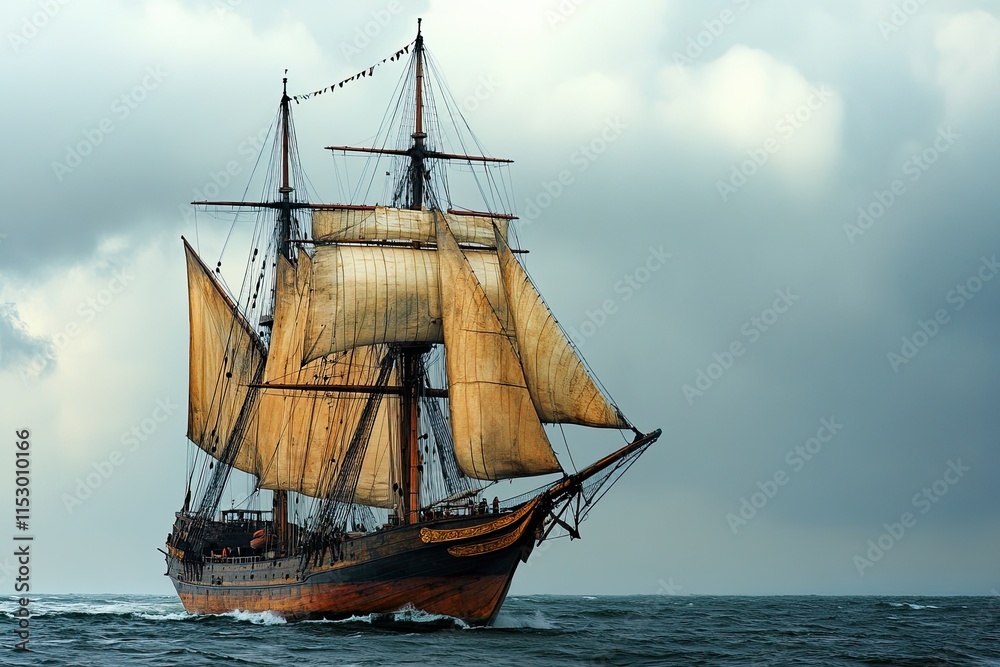 A majestic sailing ship navigating turbulent waters. A majestic sailing ship navigating turbulent waters.