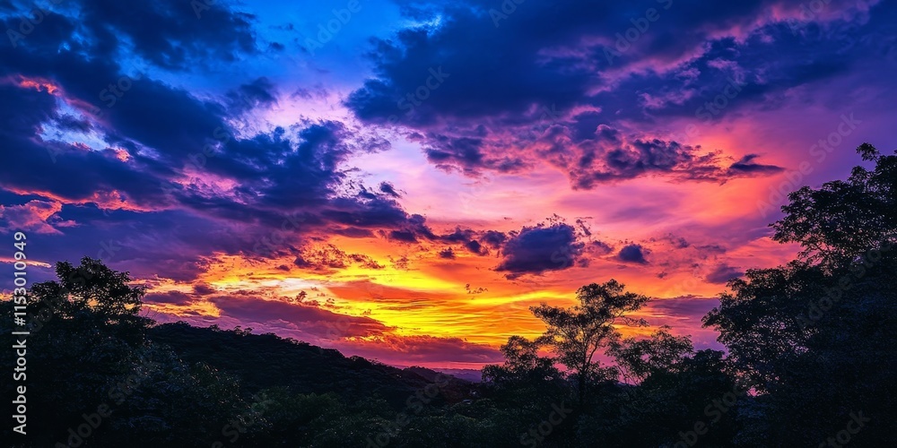 Stunning view of a sunset, showcasing vibrant colors and breathtaking scenery. Experience the enchanting view of a sunset that captivates with its beauty and charm.