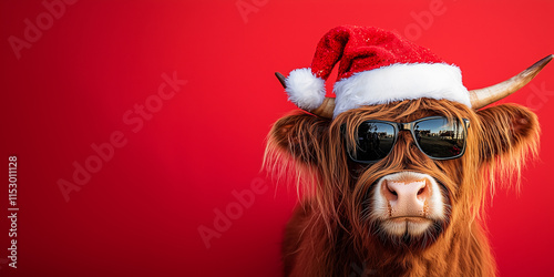 Festive Cow with Sunglasses and Santa Hat
