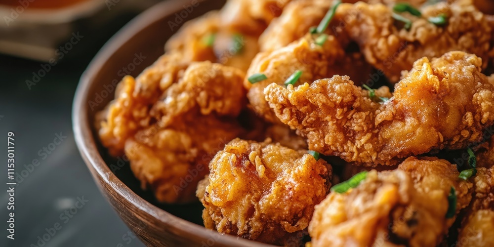 Close up of chicken pok pok, featuring floured and fried chicken, showcasing the crispy texture and delicious appeal of chicken pok pok in this enticing image. Close up of chicken pok pok, featuring floured and fried chicken, showcasing the crispy texture and delicious appeal of chicken pok pok in this enticing image.