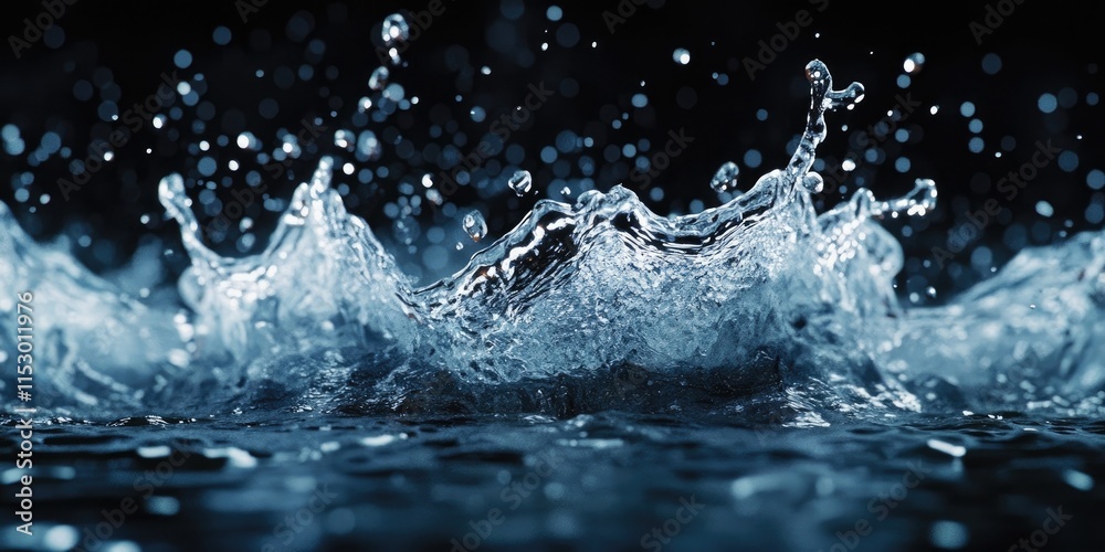 Abstract texture featuring dynamic stop motion of water splatter, showcasing liquid movement against a dark backdrop. This abstract texture of water splatter creates a captivating visual experience. Abstract texture featuring dynamic stop motion of water splatter, showcasing liquid movement against a dark backdrop. This abstract texture of water splatter creates a captivating visual experience.