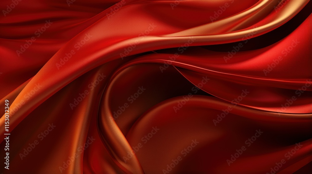 Obraz premium Flowing Red Silk Fabric Drapery with Smooth Texture and Rich Color Variations for Elegant Backgrounds and Creative Design Applications