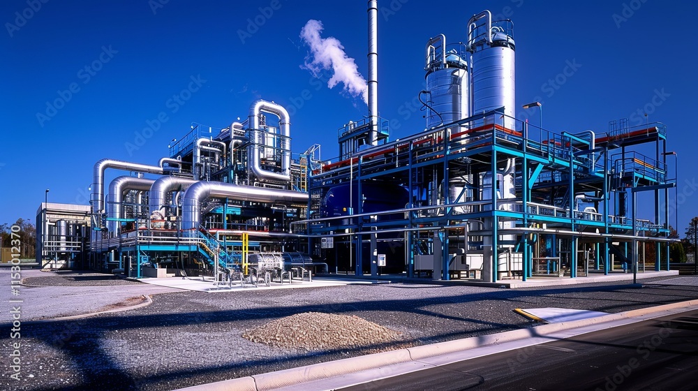 Obraz premium Modern Industrial Chemical Plant with Extensive Piping and Processing Units