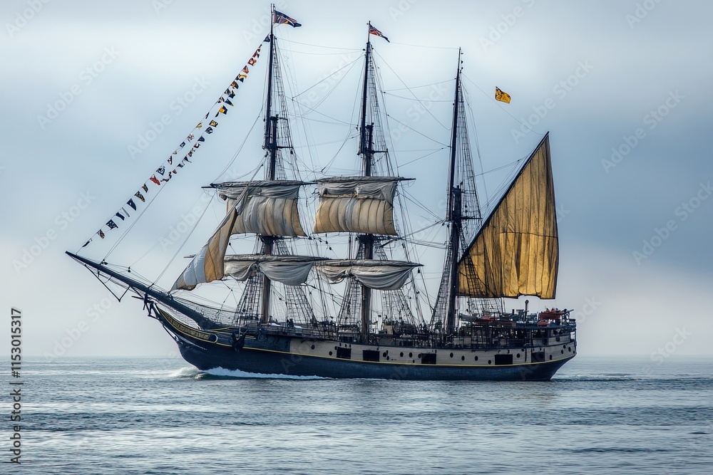 A majestic tall ship sailing on calm waters. A majestic tall ship sailing on calm waters.