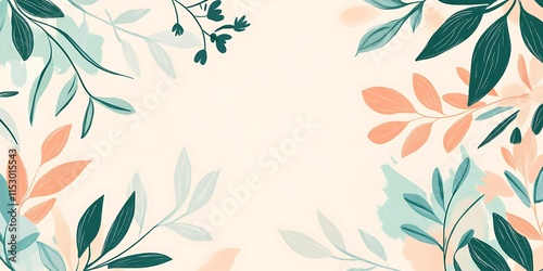 Pastel floral frame design with teal, peach, and mint leaves on a cream background.
