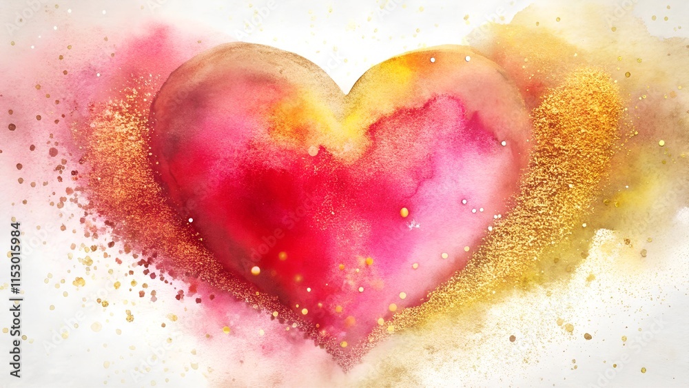 Sparkling Watercolor Heart with Golden Glitter Effect Sparkling Watercolor Heart with Golden Glitter Effect