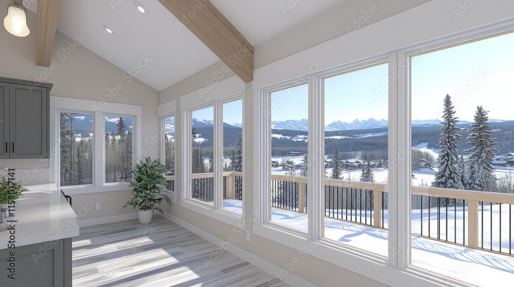 Fototapeta premium Stunning Mountain View Winter Kitchen Design