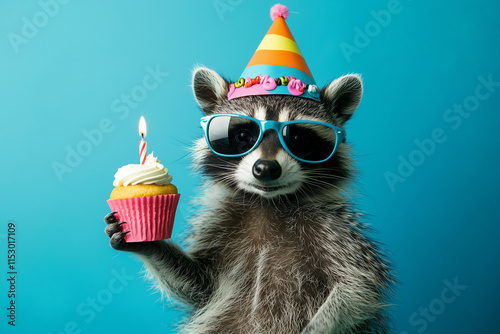 Birthday Celebration with Fun Raccoon